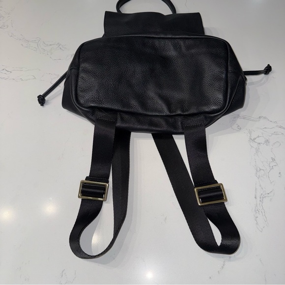 Elizabeth and James Black Leather Slouchy Drawstring Backpack main image 6